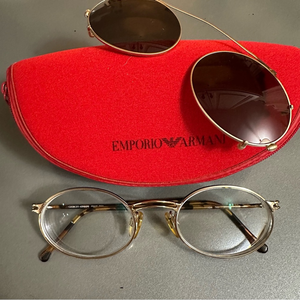 Emporio Armani Gold Frame with Sunglass clip ons with Red Case 194 743 50 20 135
